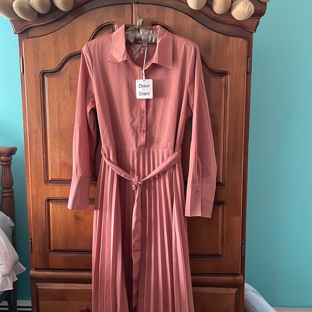 Davi & Dani long sleeve button down maxi dress